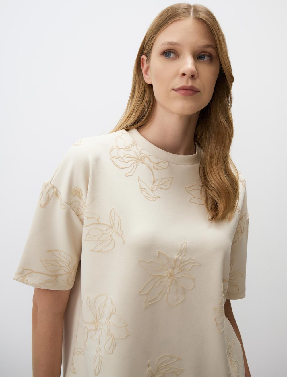 Crew Neck Short Sleeve Floral Sweatshirt