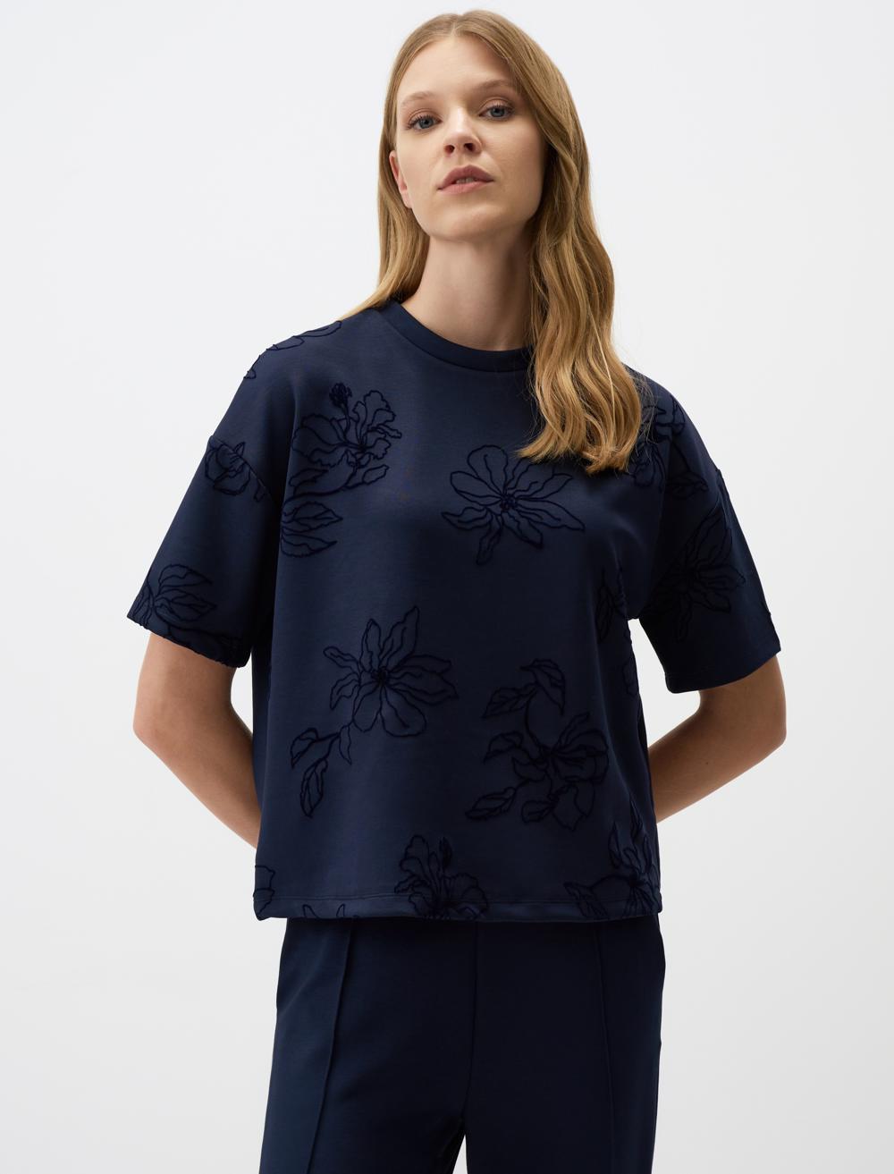 Crew Neck Short Sleeve Floral Sweatshirt