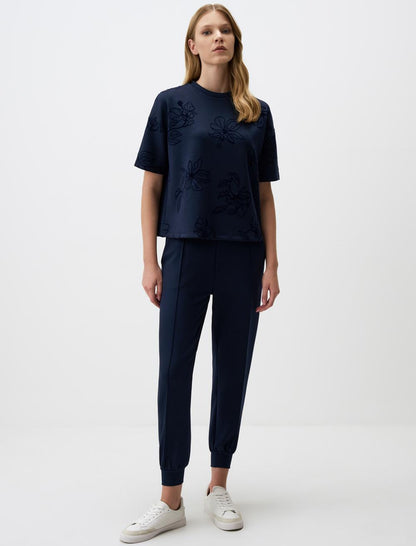 Crew Neck Short Sleeve Floral Sweatshirt