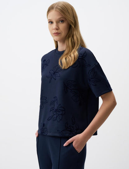 Crew Neck Short Sleeve Floral Sweatshirt