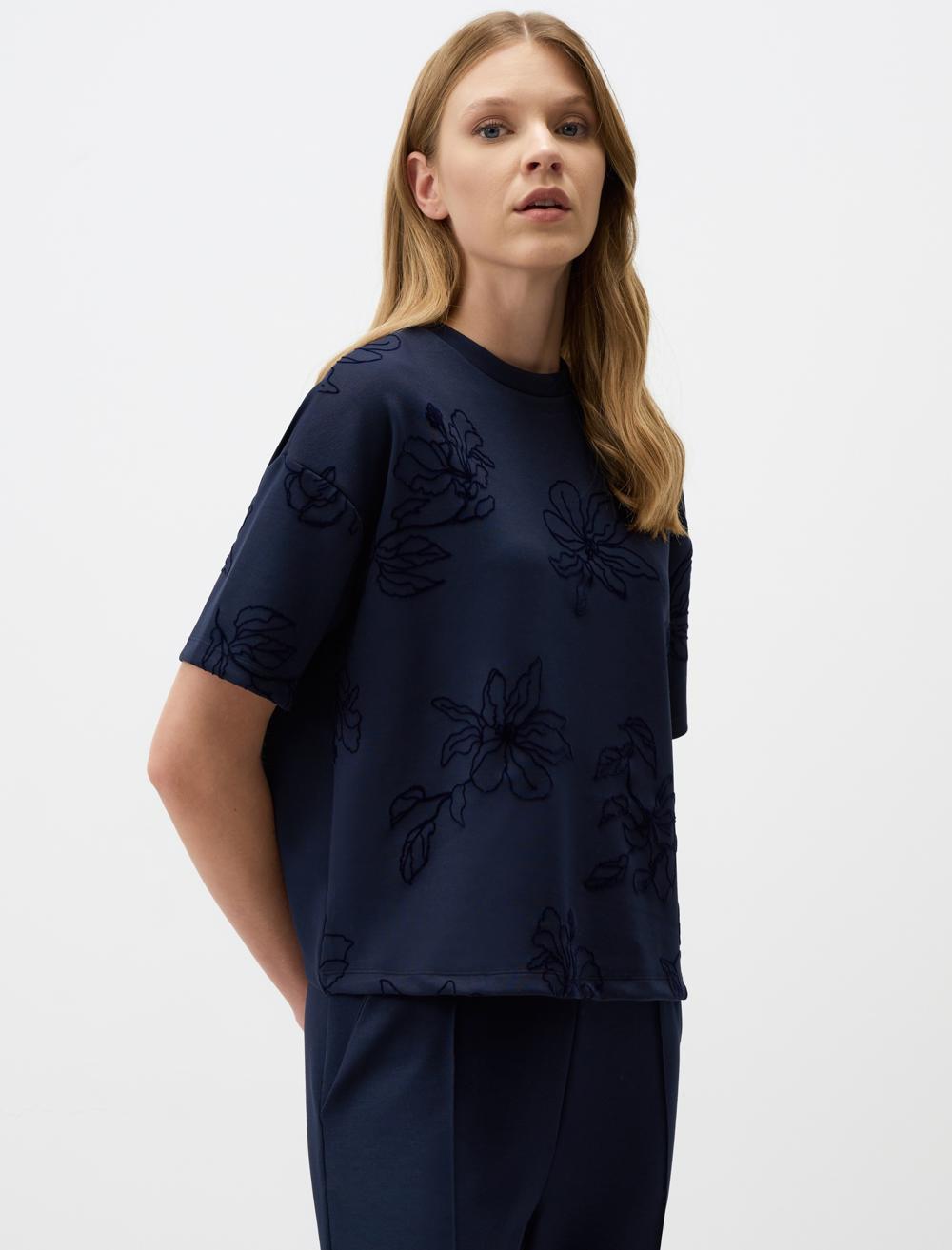 Crew Neck Short Sleeve Floral Sweatshirt