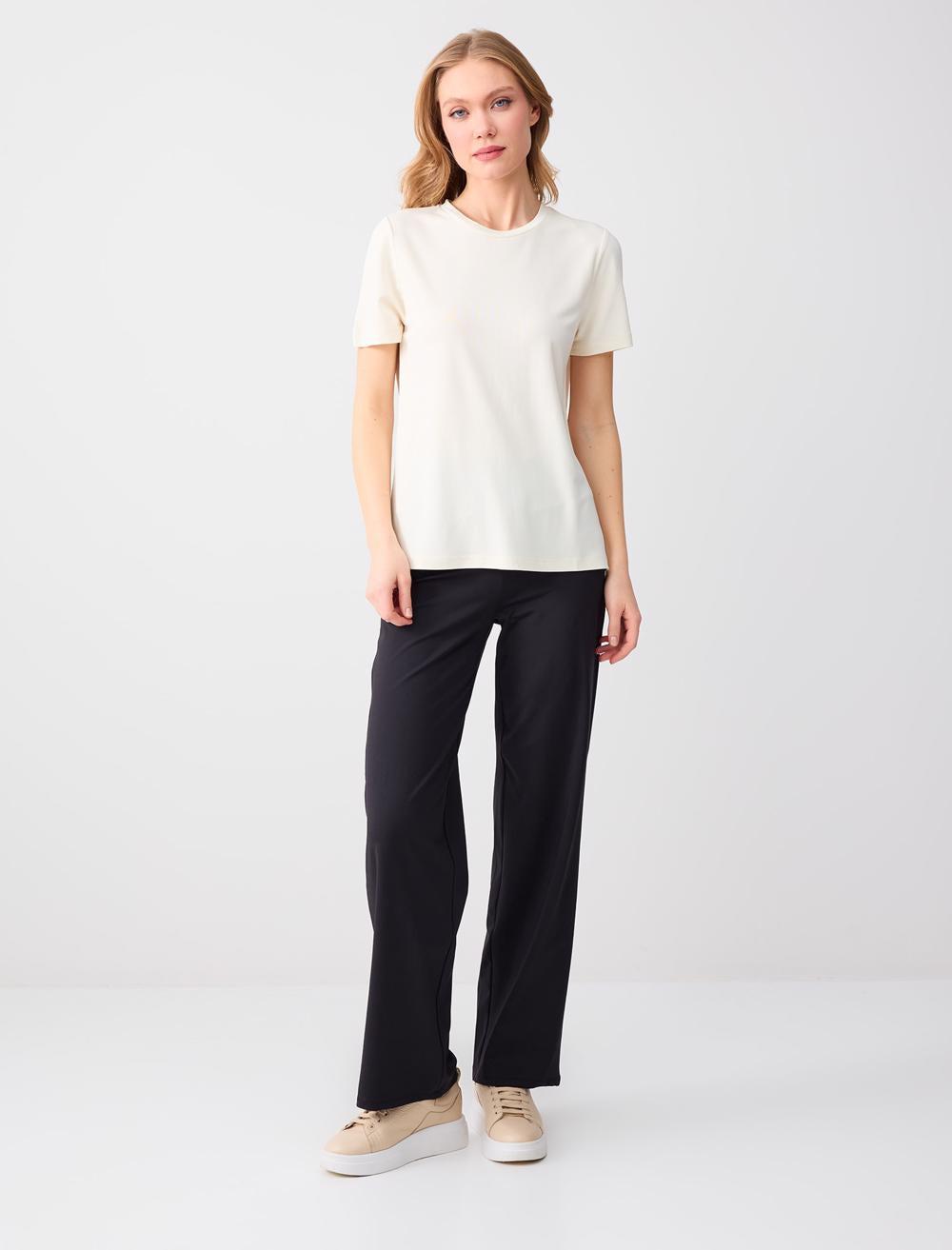 Crew Neck Short Sleeve T-Shirt - White - 6SW275534114