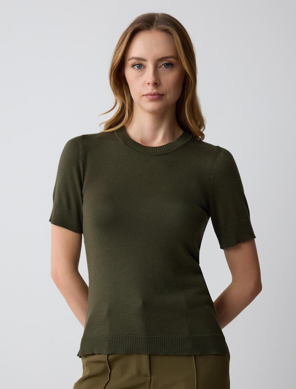 Crew Neck Short Sleeved Tricot Sweater