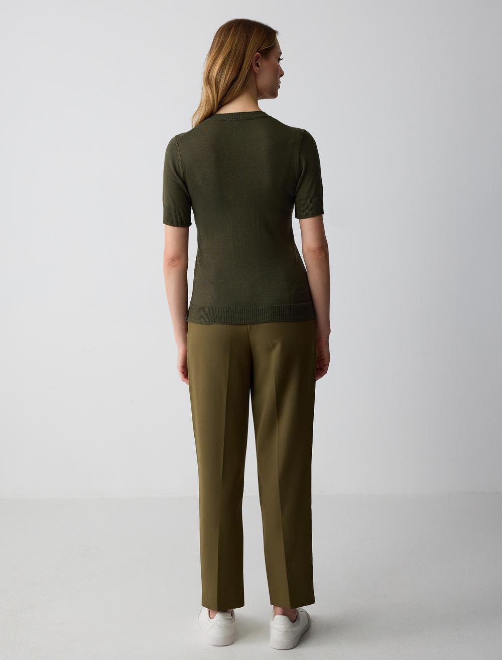 Crew Neck Short Sleeved Tricot Sweater - 5SW231729