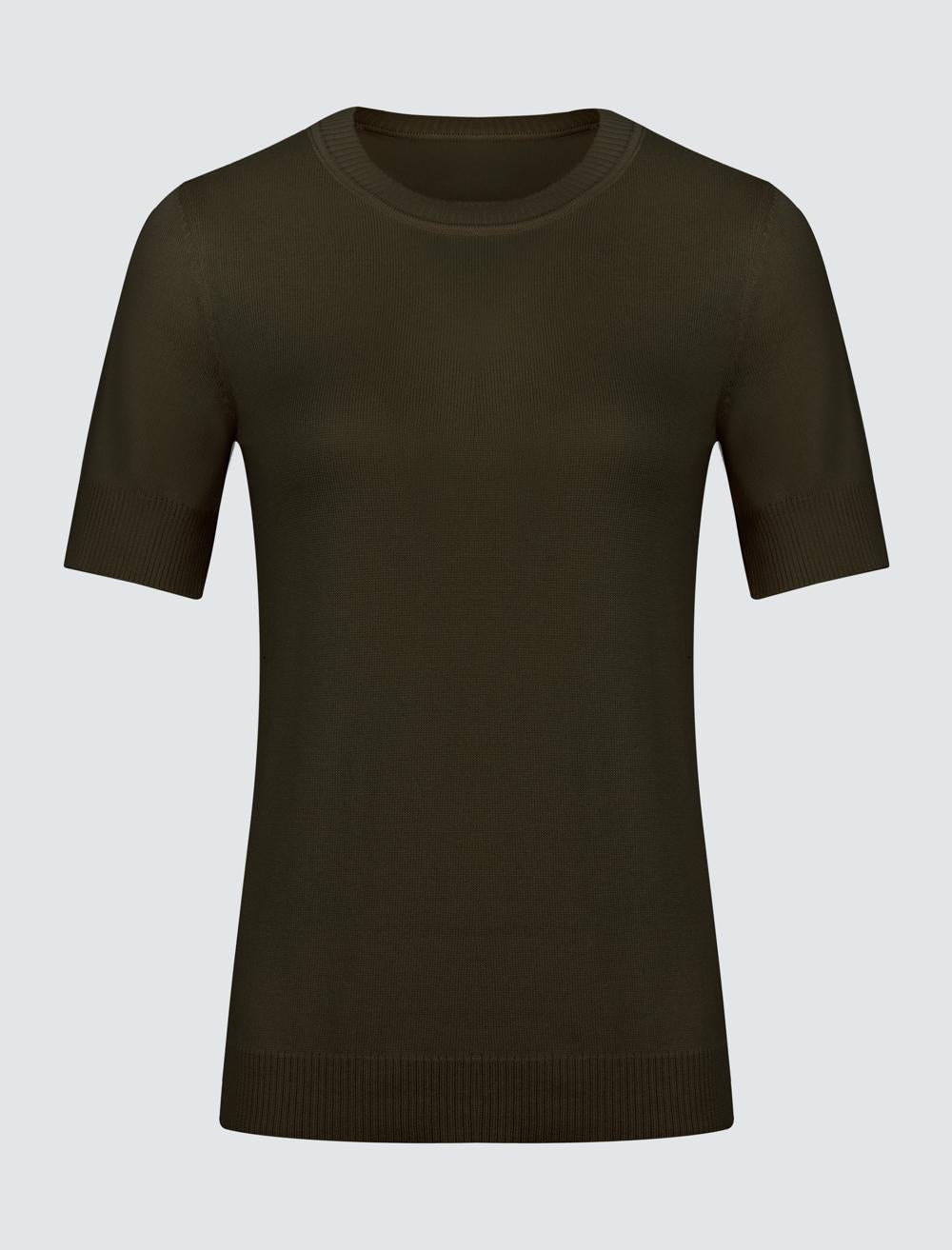 Crew Neck Short Sleeved Tricot Sweater - 5SW231729