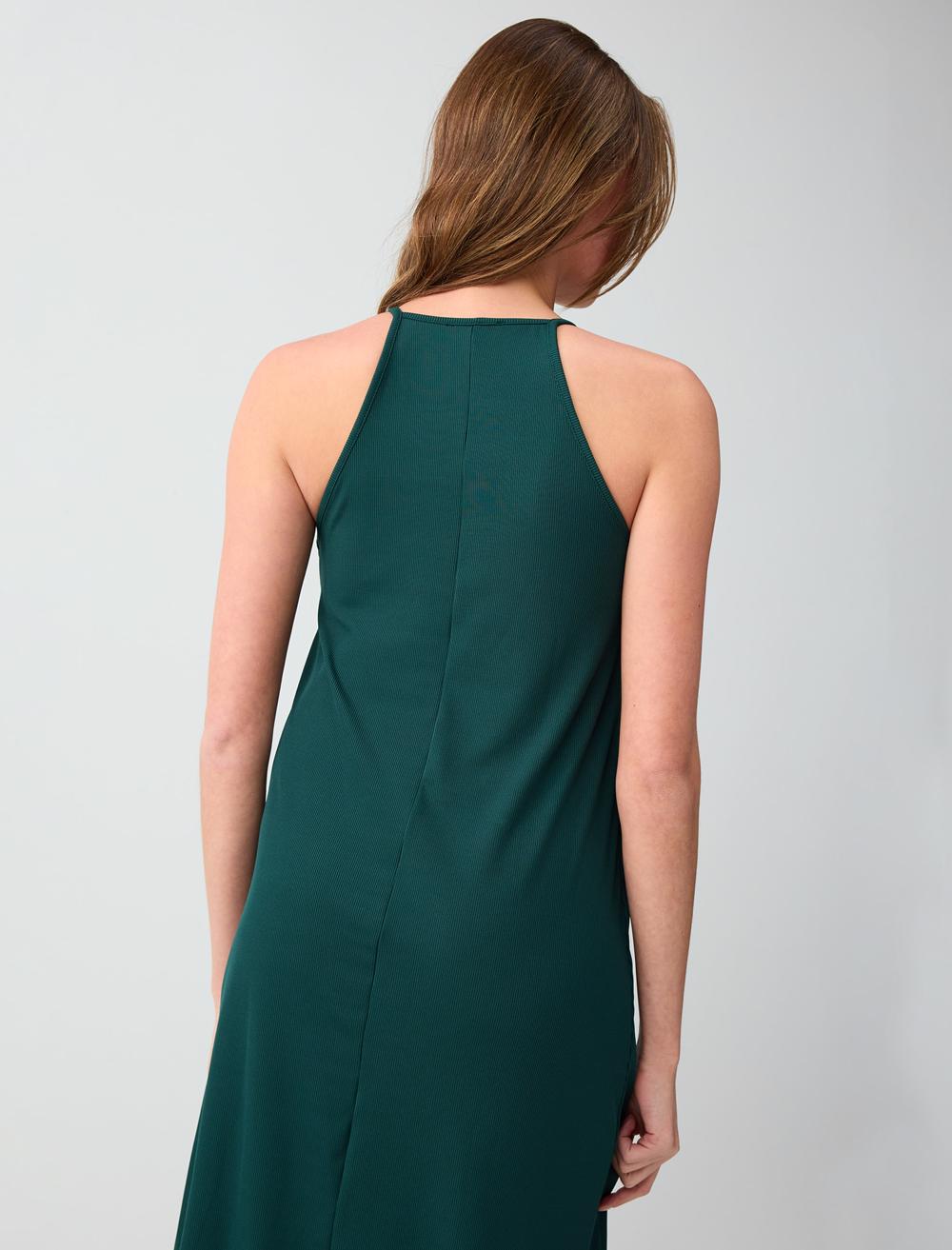 Loose Fit Crew Neck Sleeveless Dress - Dark Green - 6SW066798320