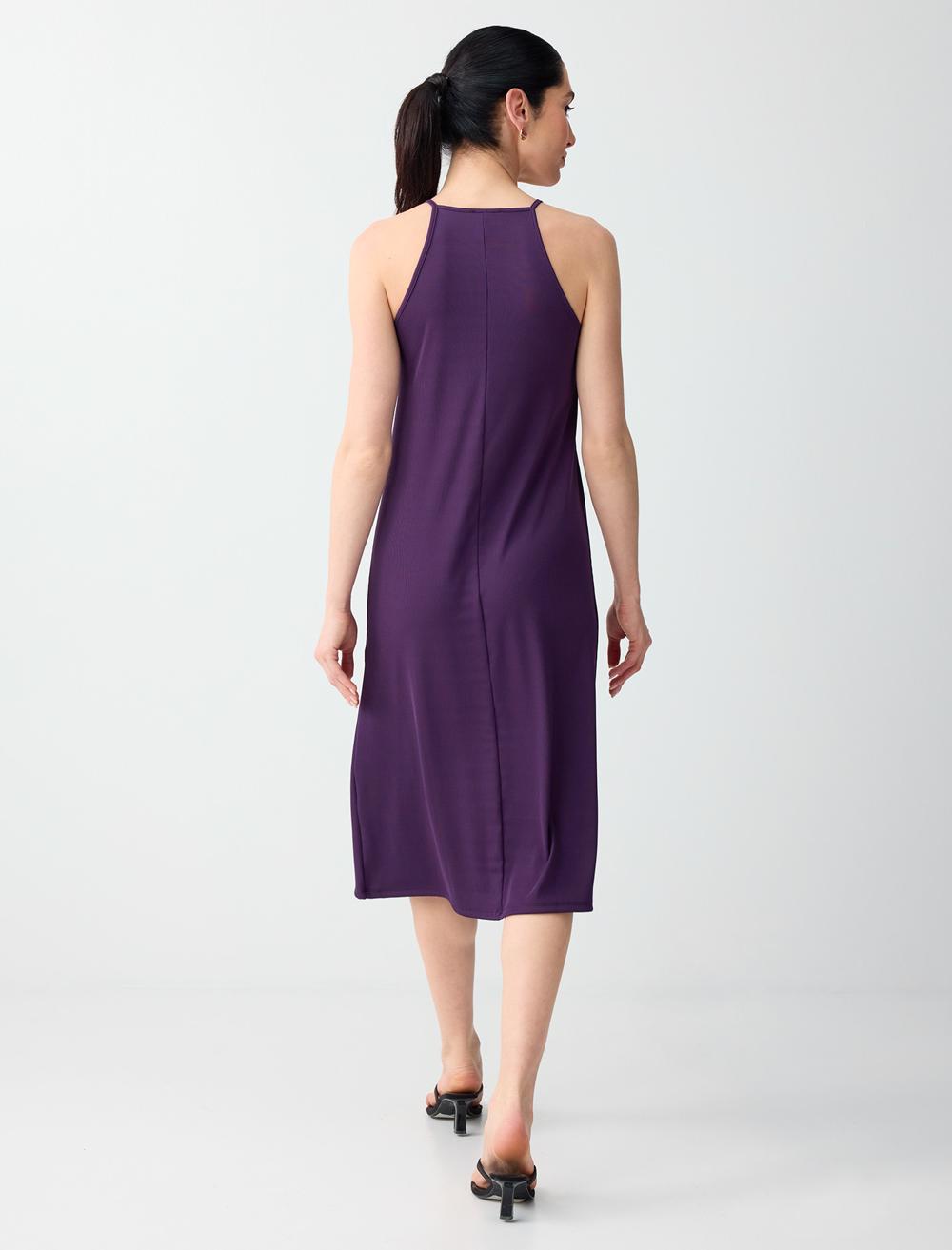 Loose Fit Crew Neck Dress - Purple - 6SW066798503