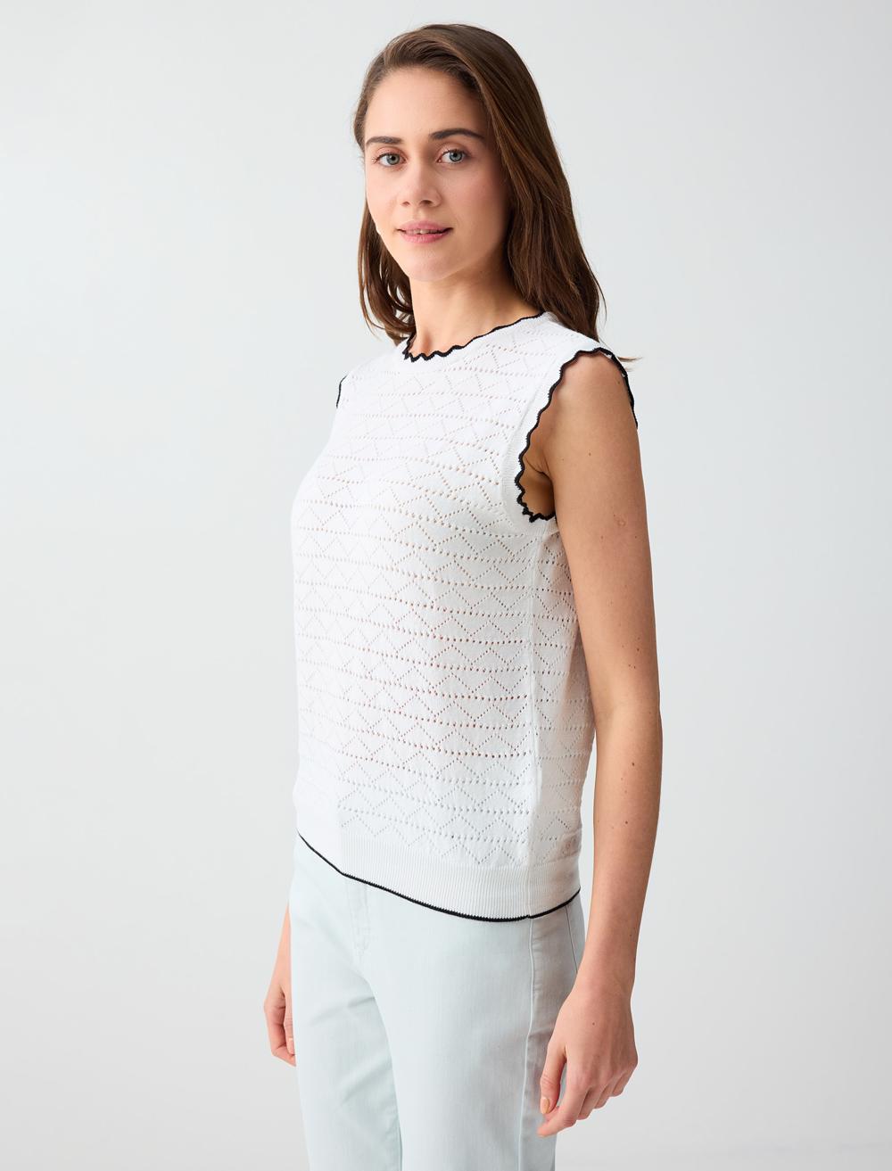 Normal Fit Crew Neck Blouse - White - 6SW036662100