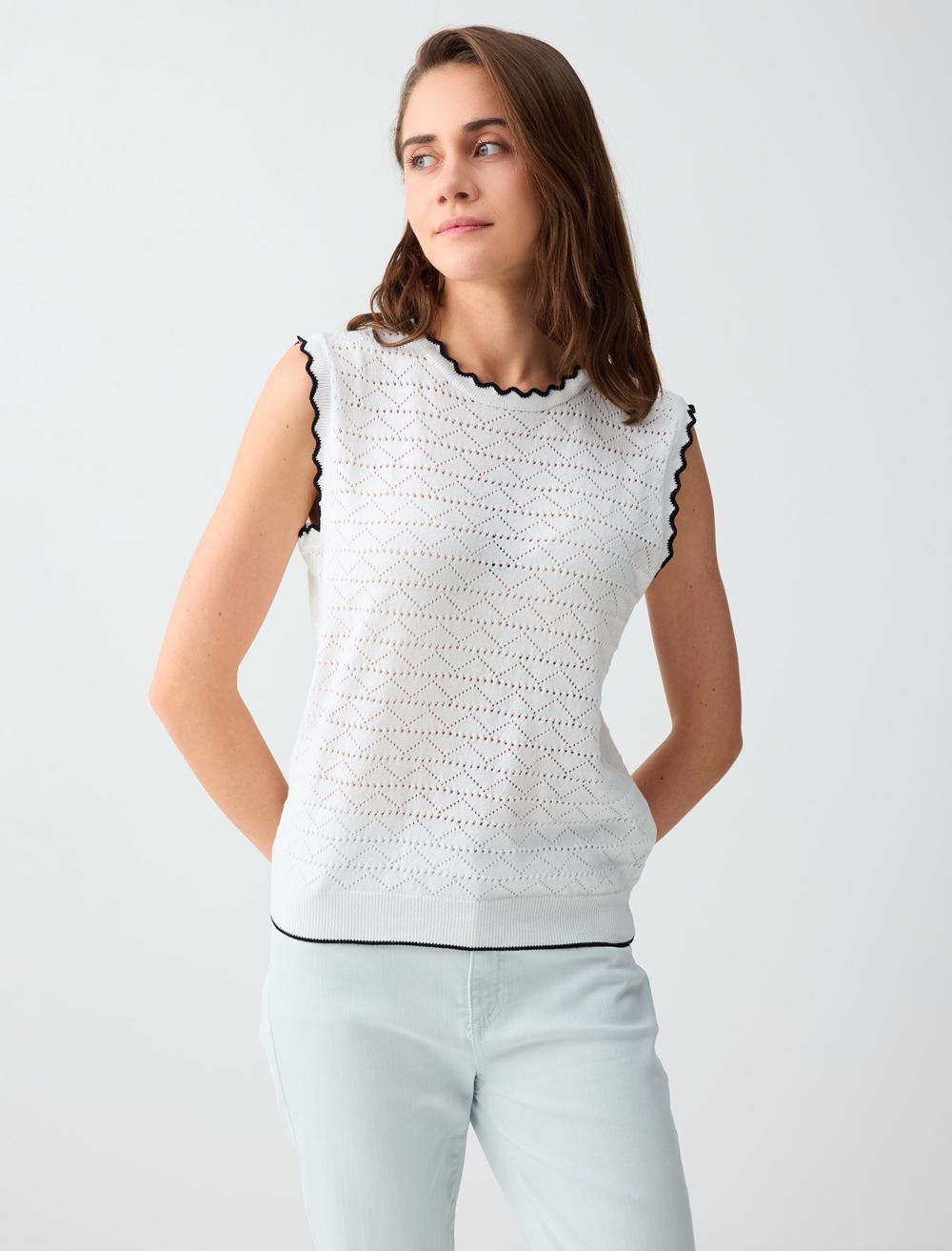 Normal Fit Crew Neck Blouse - White - 6SW036662100