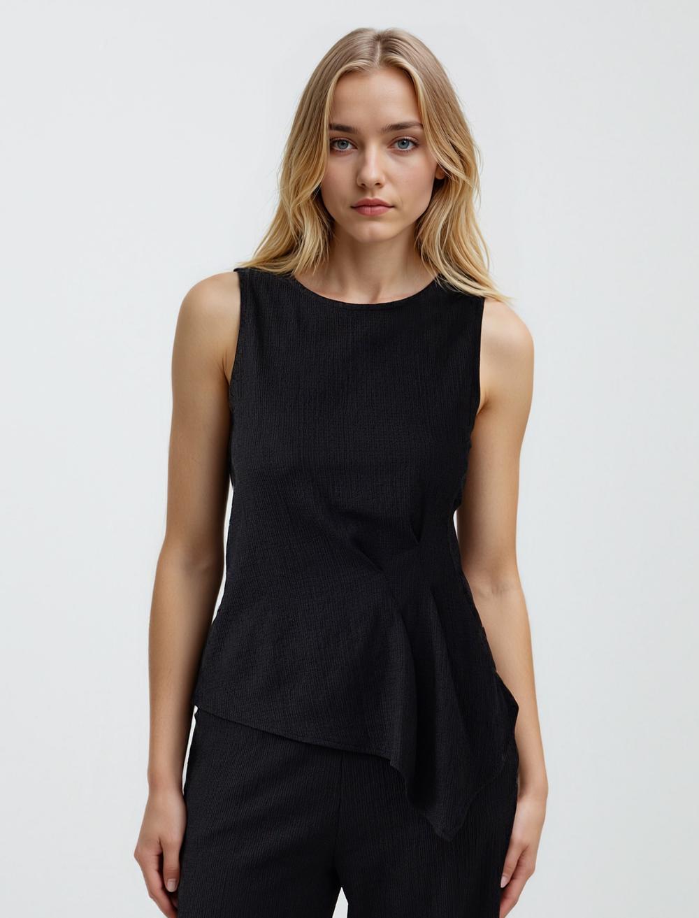 Crew Neck Sleeveless-Sleeve Blouse - 5SW034791