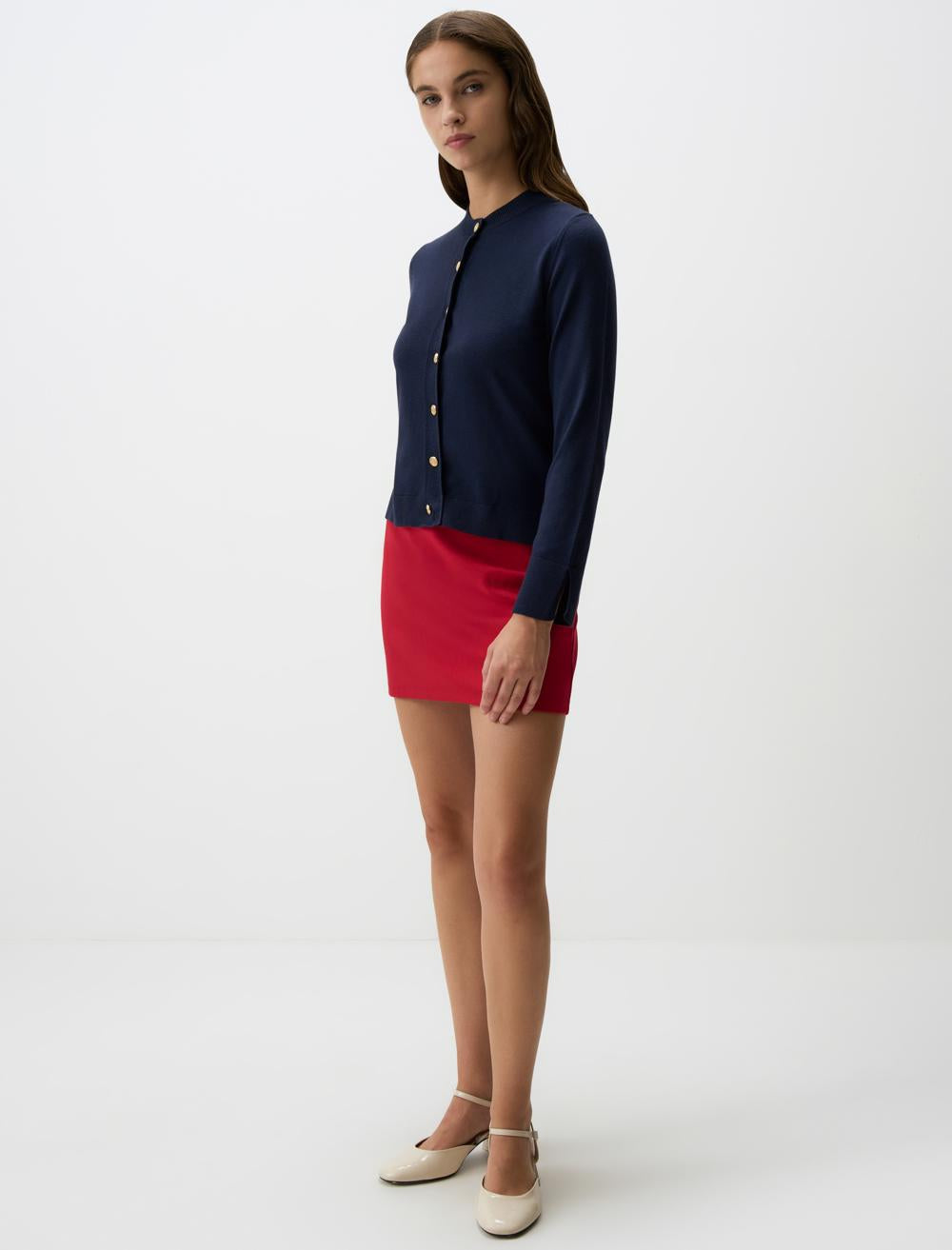 Slim Fit Crew Neck Long-Sleeve Cardigan - Dark Blue - 4WW03200594494