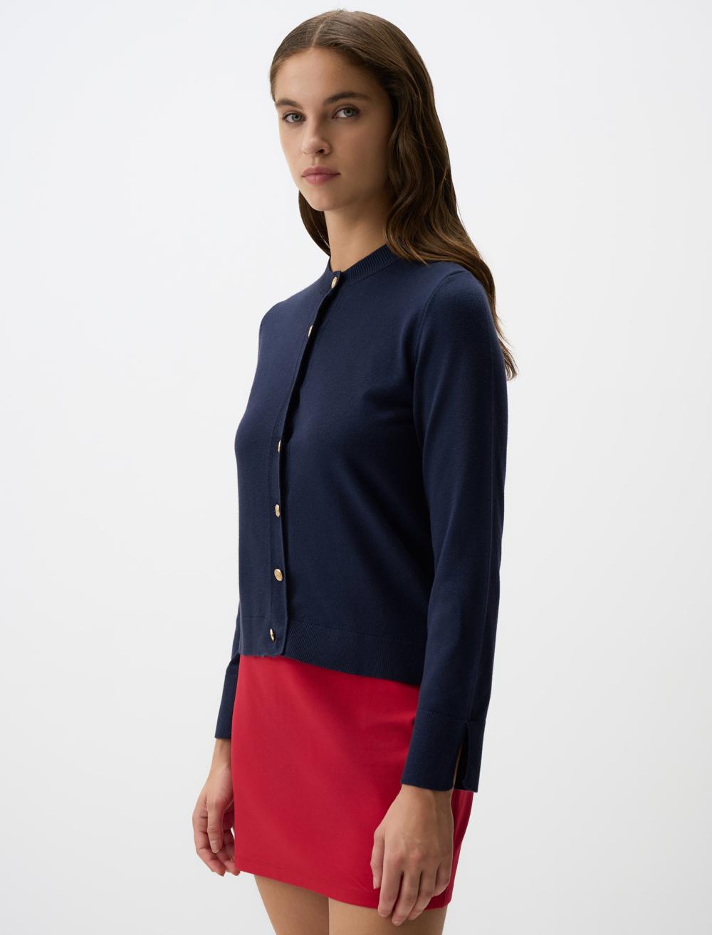 Slim Fit Crew Neck Long-Sleeve Cardigan - 4WW03200594