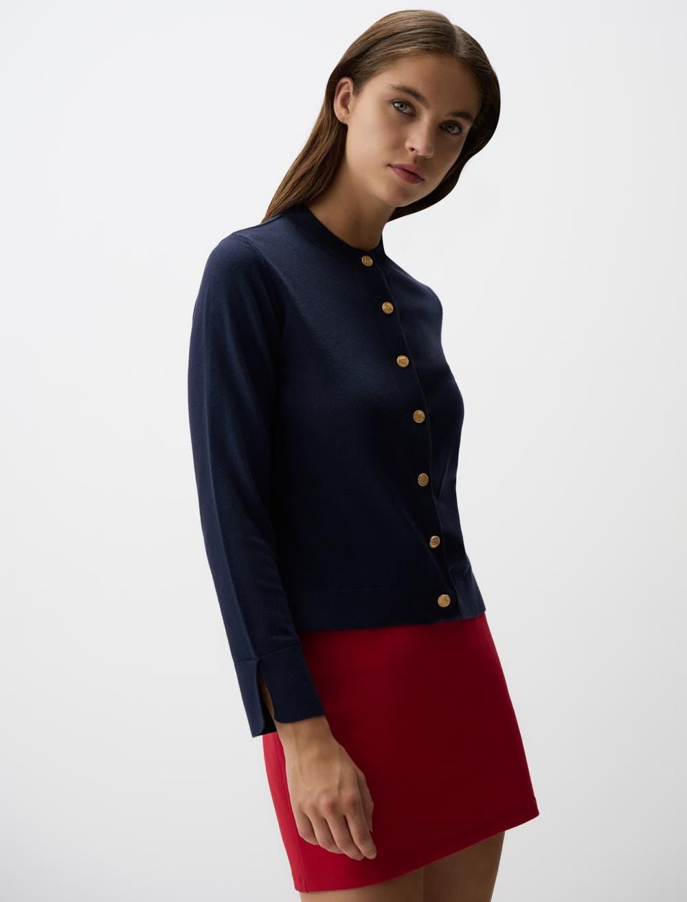 Slim Fit Crew Neck Long-Sleeve Cardigan - 4WW03200594