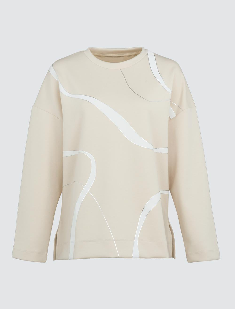 Crew Neck Long Sleeved Patterned Sweatshirt
