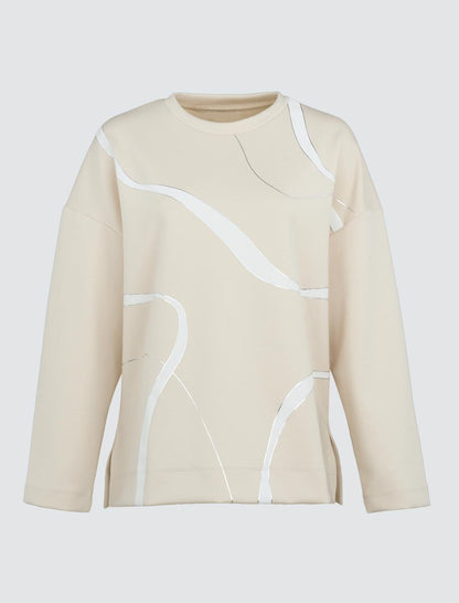 Crew Neck Long Sleeved Patterned Sweatshirt