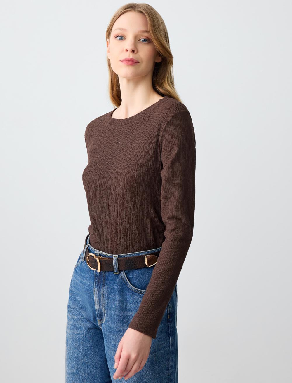 Crew Neck Long-Sleeve Blouse - 5SW033340