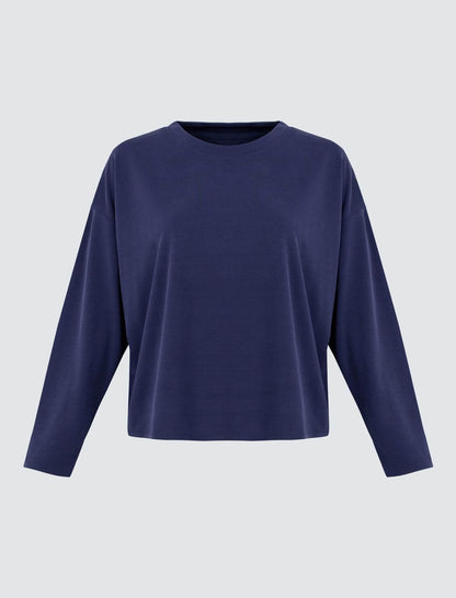 Loose Fit Crew Neck Long Sleeved Comfy Jersey Sweatshirt