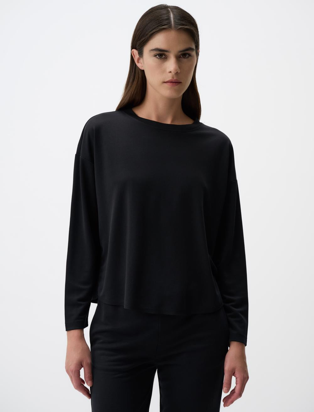 Loose Fit Crew Neck Long Sleeved Comfy Jersey Sweatshirt - 4WW021332