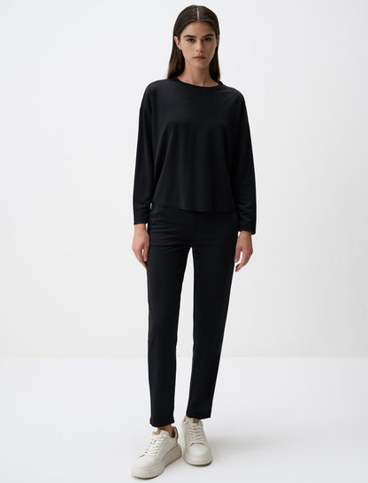 Loose Fit Crew Neck Long Sleeved Comfy Jersey Sweatshirt
