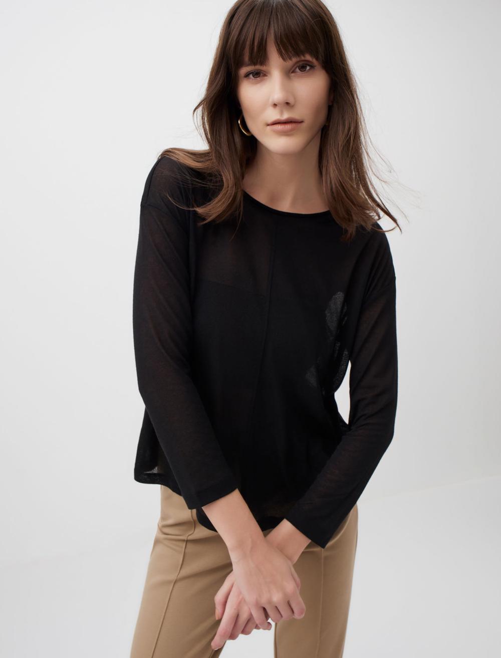Round Neck Long Sleeve Blouse - 23WB054002