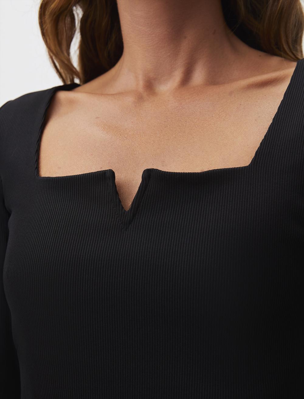 Square Neck Long Sleeve Stylish Basic Blouse - Black - 23WB2134900