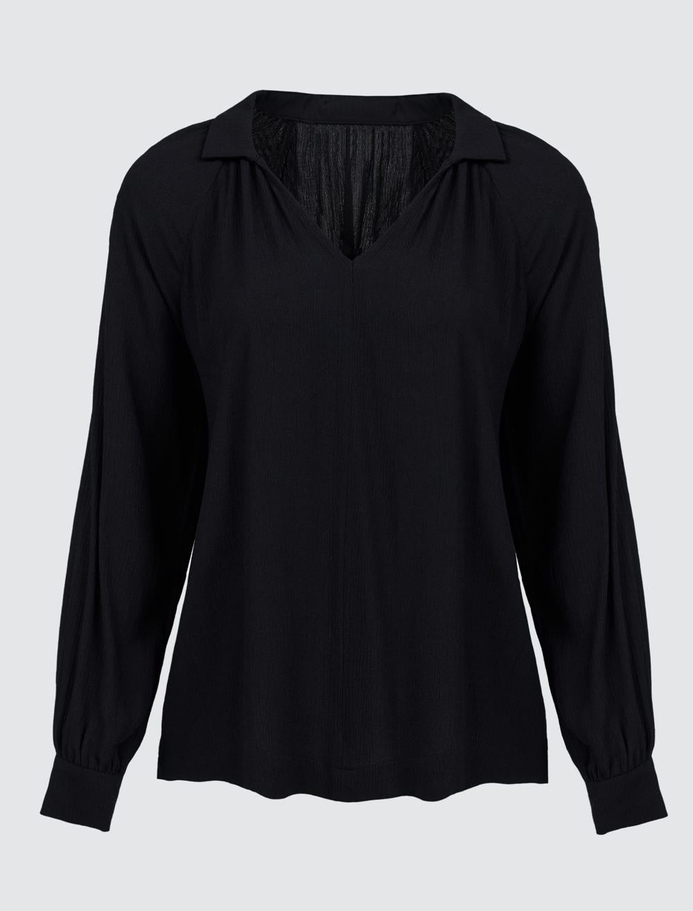 Polo Collar Long Sleeve Elegant Blouse