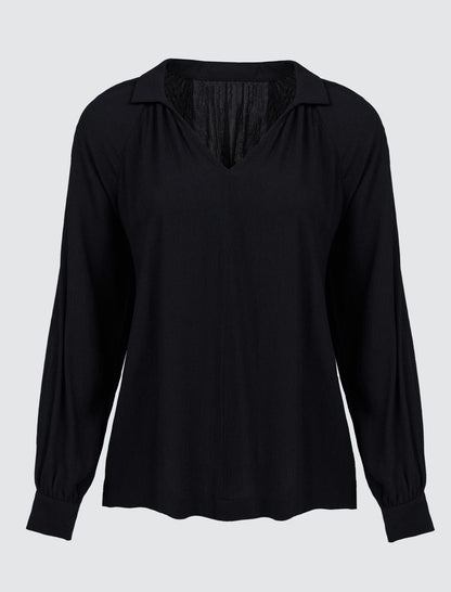 Polo Collar Long Sleeve Elegant Blouse