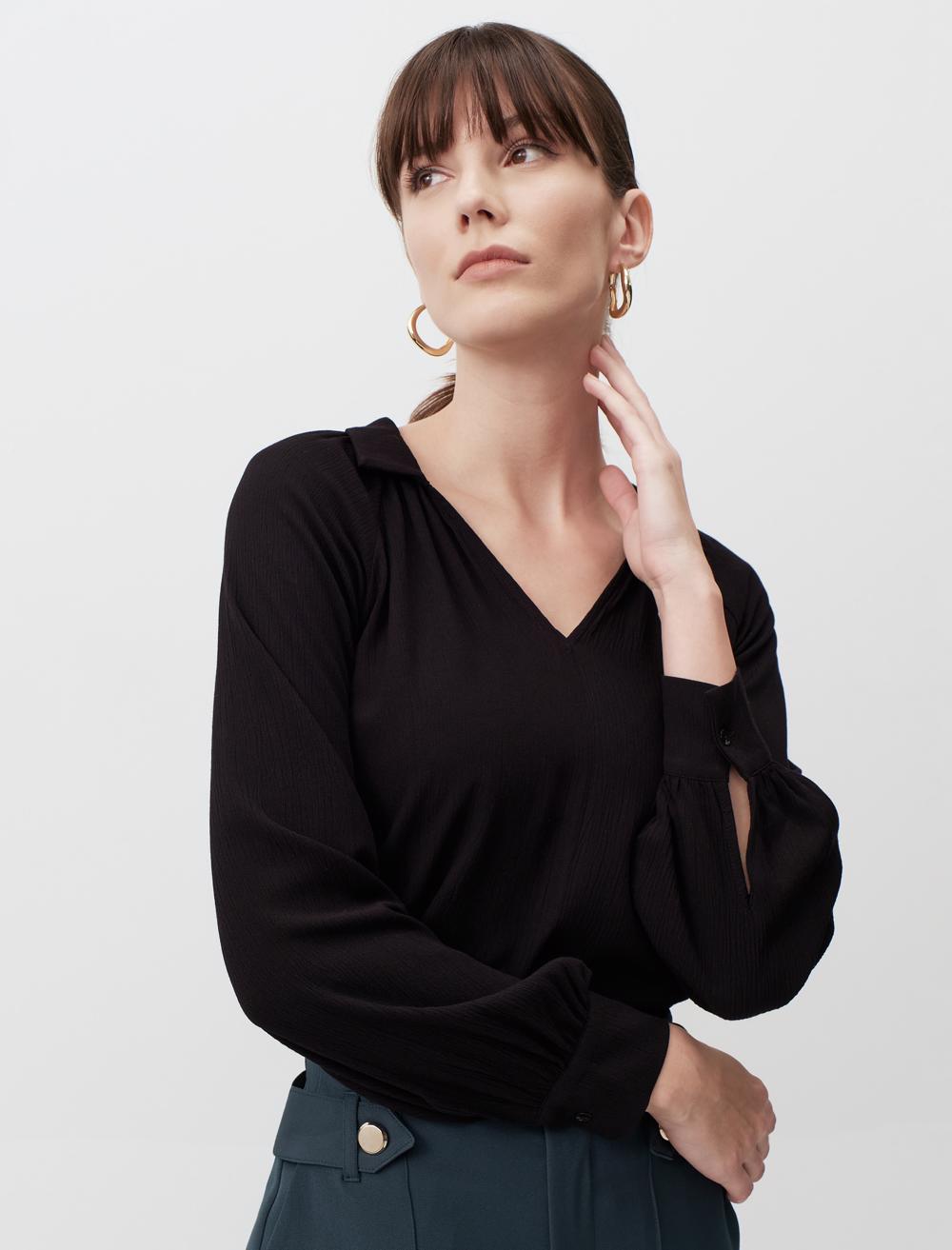 Polo Collar Long Sleeve Elegant Blouse - 24SB035085