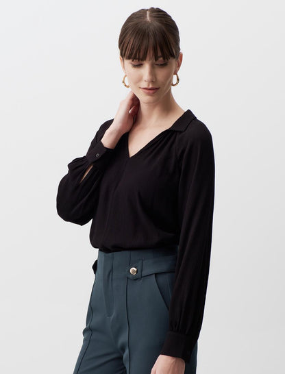 Polo Collar Long Sleeve Elegant Blouse