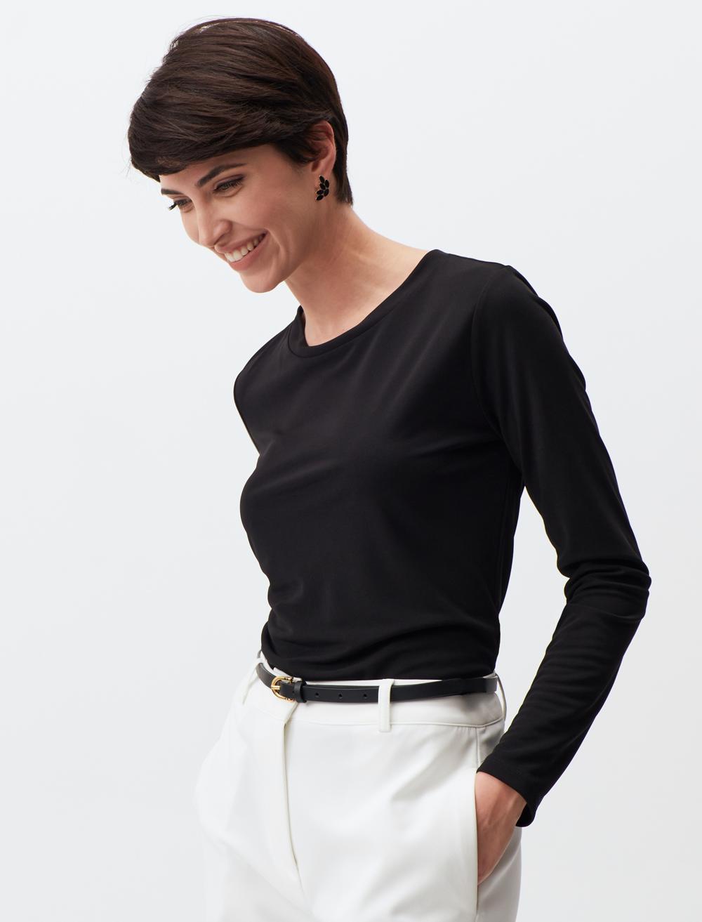 Long Sleeve Blouse with Back Detail - Black - 24SB036069900