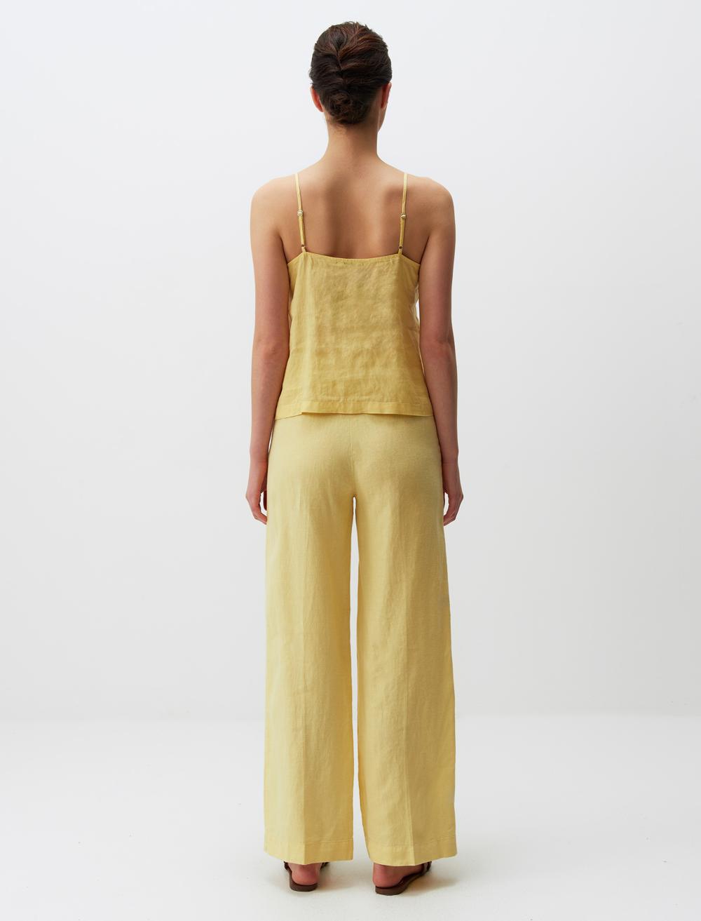 V-Neck Basic Linen Blouse with Straps