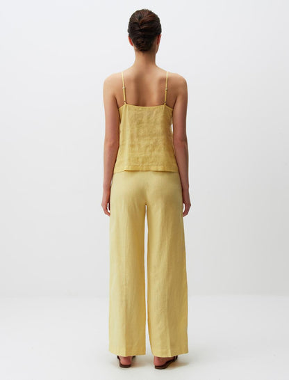 V-Neck Basic Linen Blouse with Straps