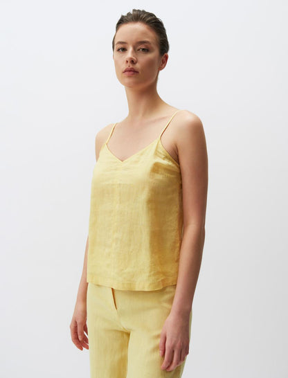 V-Neck Basic Linen Blouse with Straps