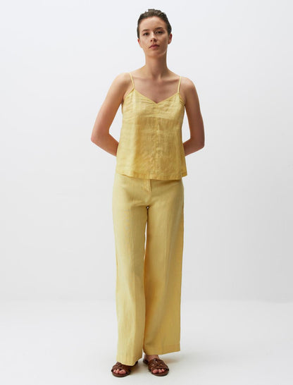 V-Neck Basic Linen Blouse with Straps