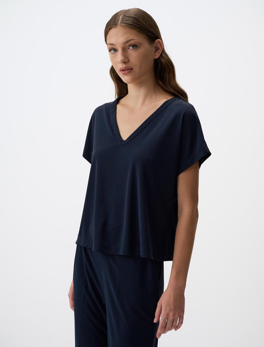 V-Neck Short Sleeved Plain Blouse
