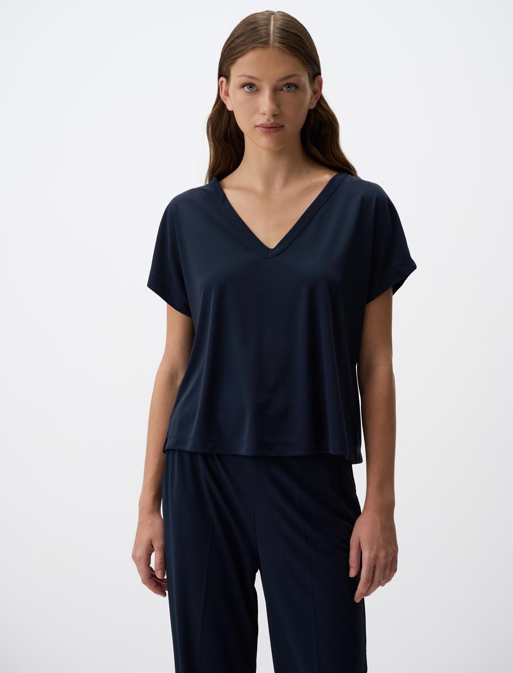 V-Neck Short Sleeved Plain Blouse
