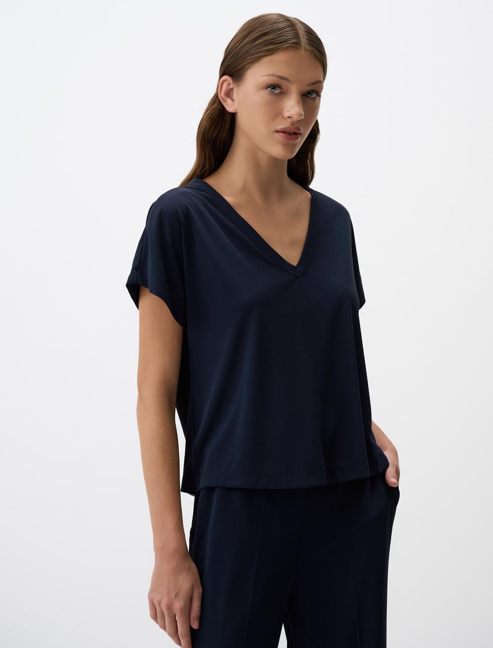 V-Neck Short Sleeved Plain Blouse