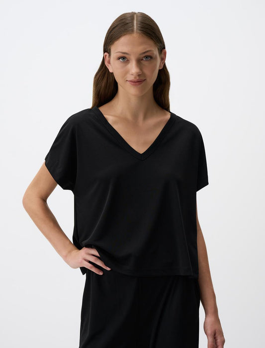 V-Neck Short Sleeved Plain Blouse