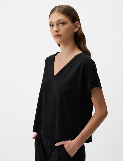 V-Neck Short Sleeved Plain Blouse