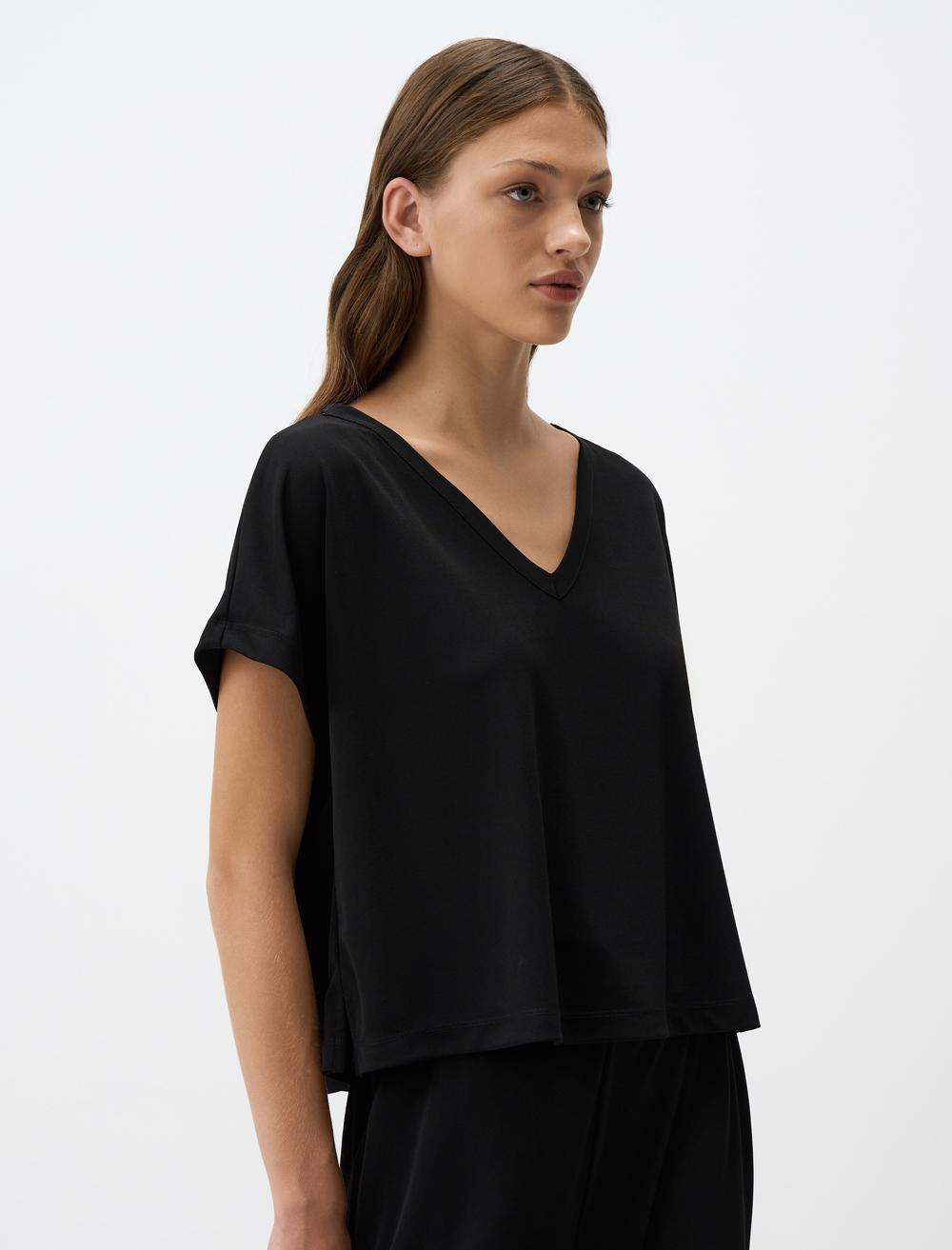 V-Neck Short Sleeved Plain Blouse