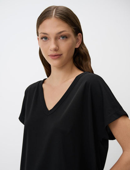 V-Neck Short Sleeved Plain Blouse