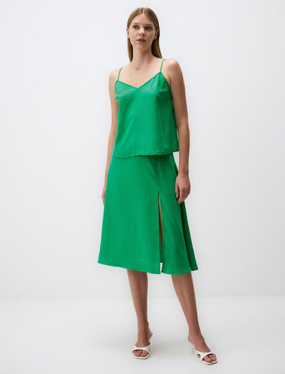 Relaxed Fit V-Neck Linen Blouse with Straps