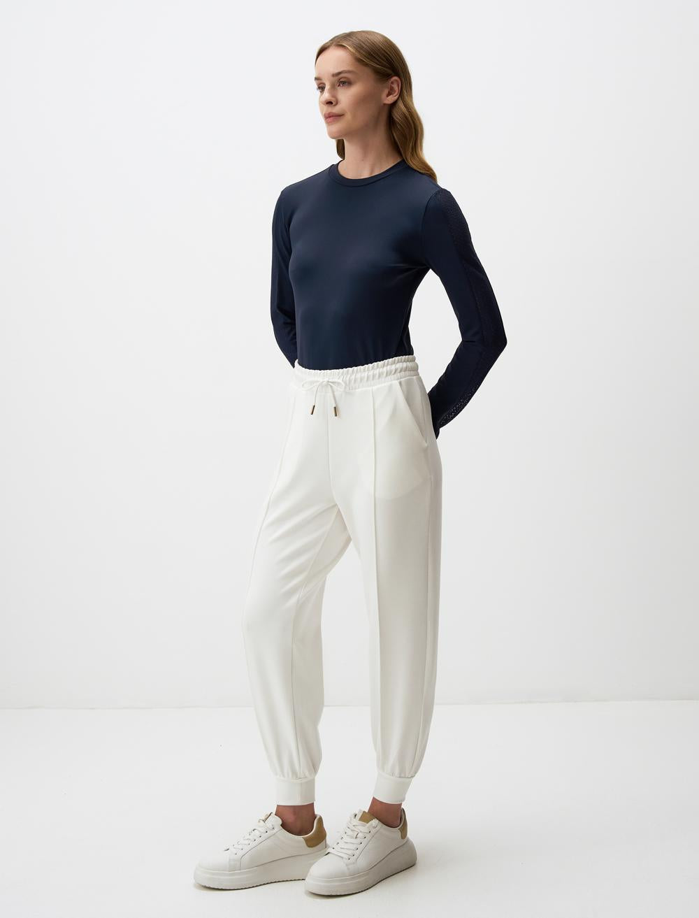 Crew-Neck Blouse with Openwork Sleeves