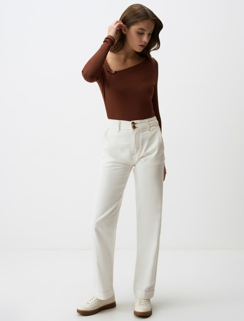 Slim Fit Long-Sleeve Blouse - 4WW02071071