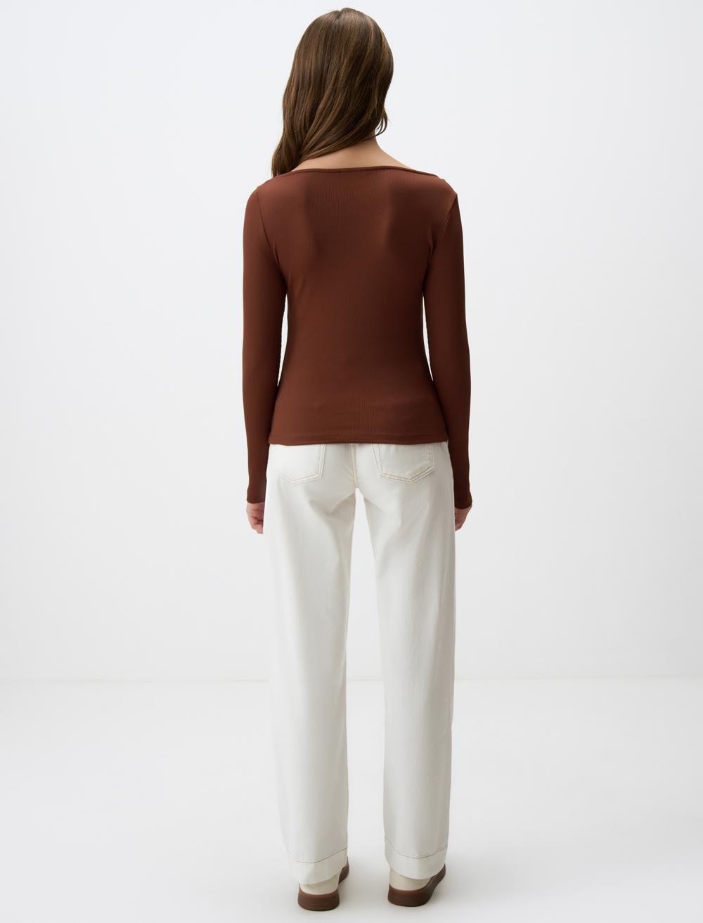 Slim Fit Long-Sleeve Blouse - 4WW02071071