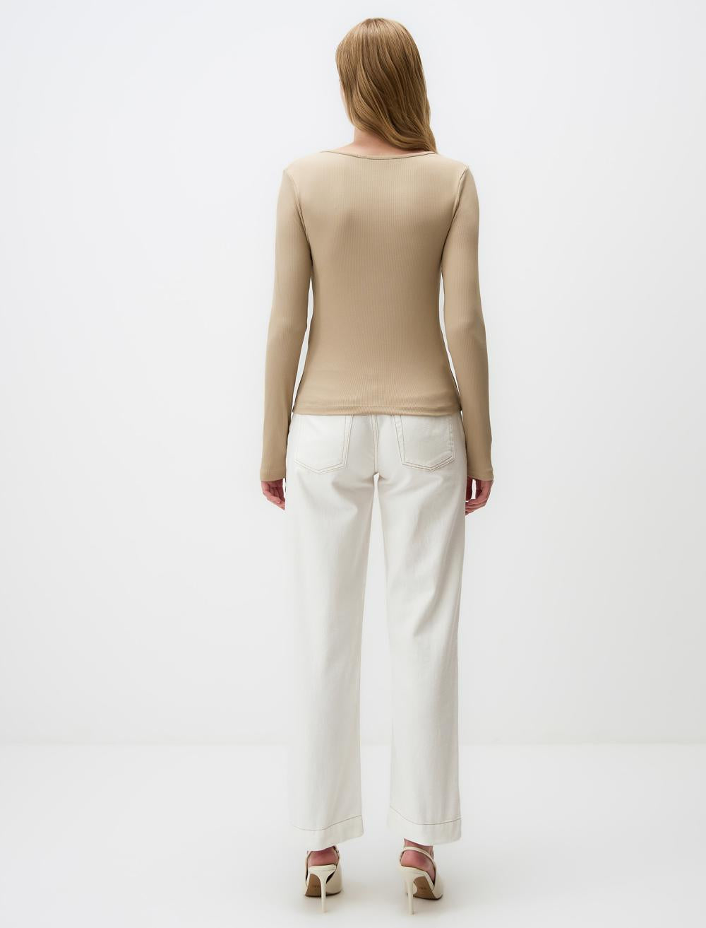 Slim Fit Crew Neck Long-Sleeve Blouse - 4WW02071136