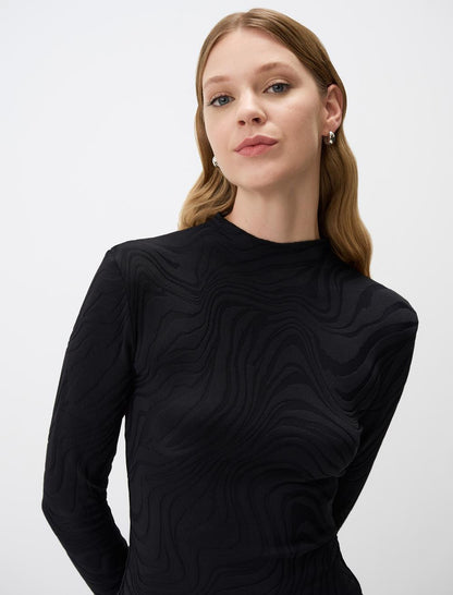 Slim Fit Half Turtleneck Patterned Blouse