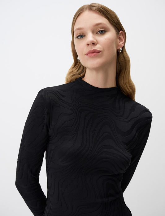 Slim Fit Half Turtleneck Patterned Blouse