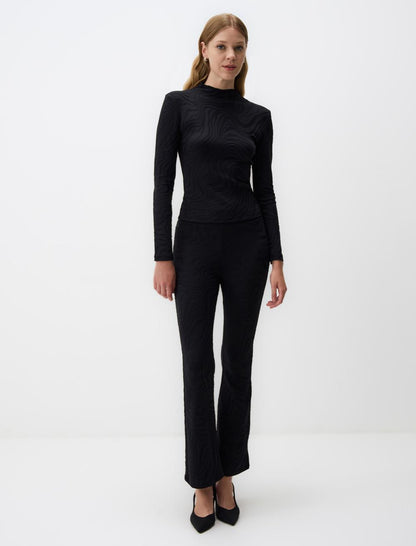 Slim Fit Half Turtleneck Patterned Blouse