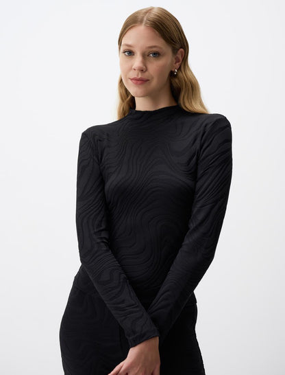 Slim Fit Half Turtleneck Patterned Blouse